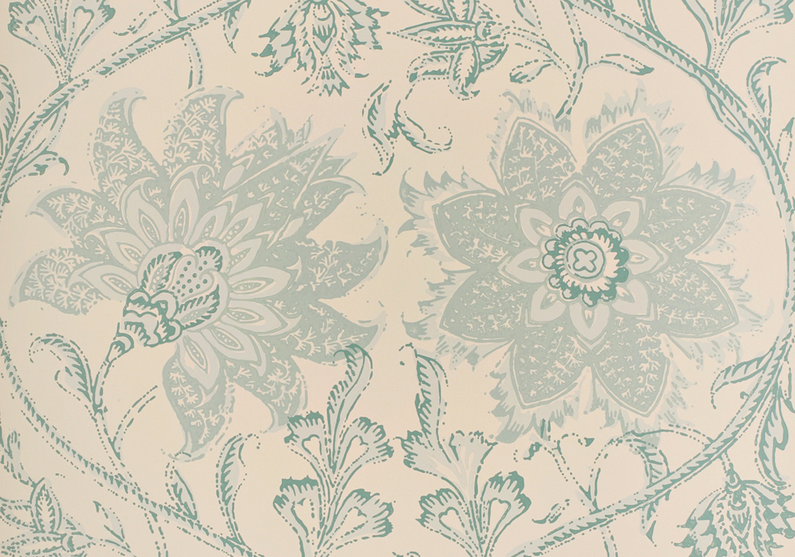 Fleur Blanche Eau De Nil Wallpaper - Sample | Chairish