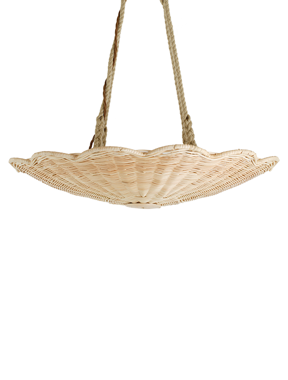 The Rattan Scallop Hanging Light - Large With Rope - Soane Britain